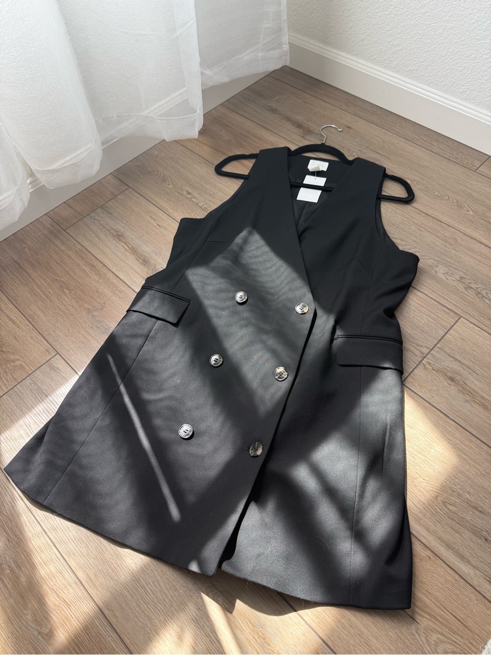 H&M Black Double-Breasted Sleeveless Blazer Dress